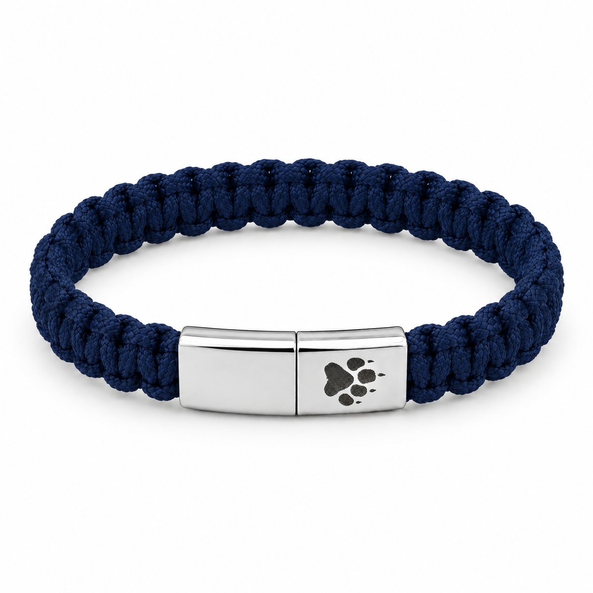 Harbor Herren-Armband: marineblaues Kordelband mit silberfarbenem Verschluss und Pfotenabdruck