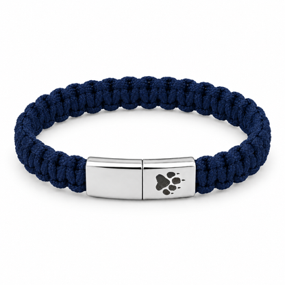 Harbor Herren-Armband: marineblaues Kordelband mit silberfarbenem Verschluss und Pfotenabdruck