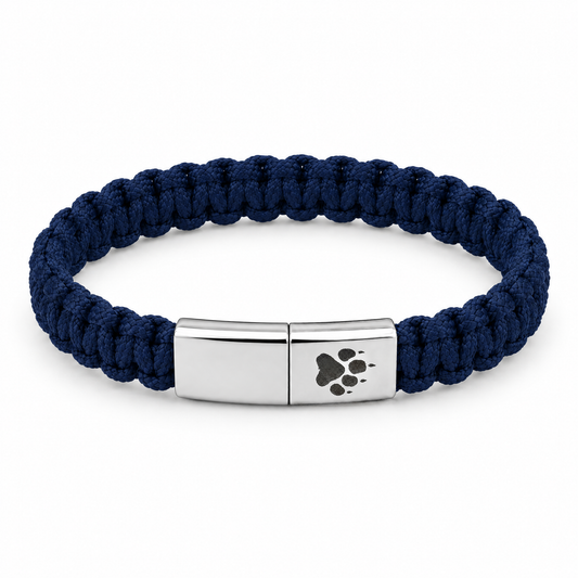 Harbor Herren-Armband: marineblaues Kordelband mit silberfarbenem Verschluss und Pfotenabdruck