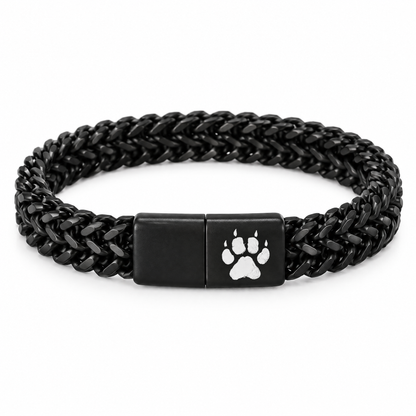 Raven Herren-Armband: schwarze Gliederkette mit mattem schwarzem Verschluss und Pfotenabdruck