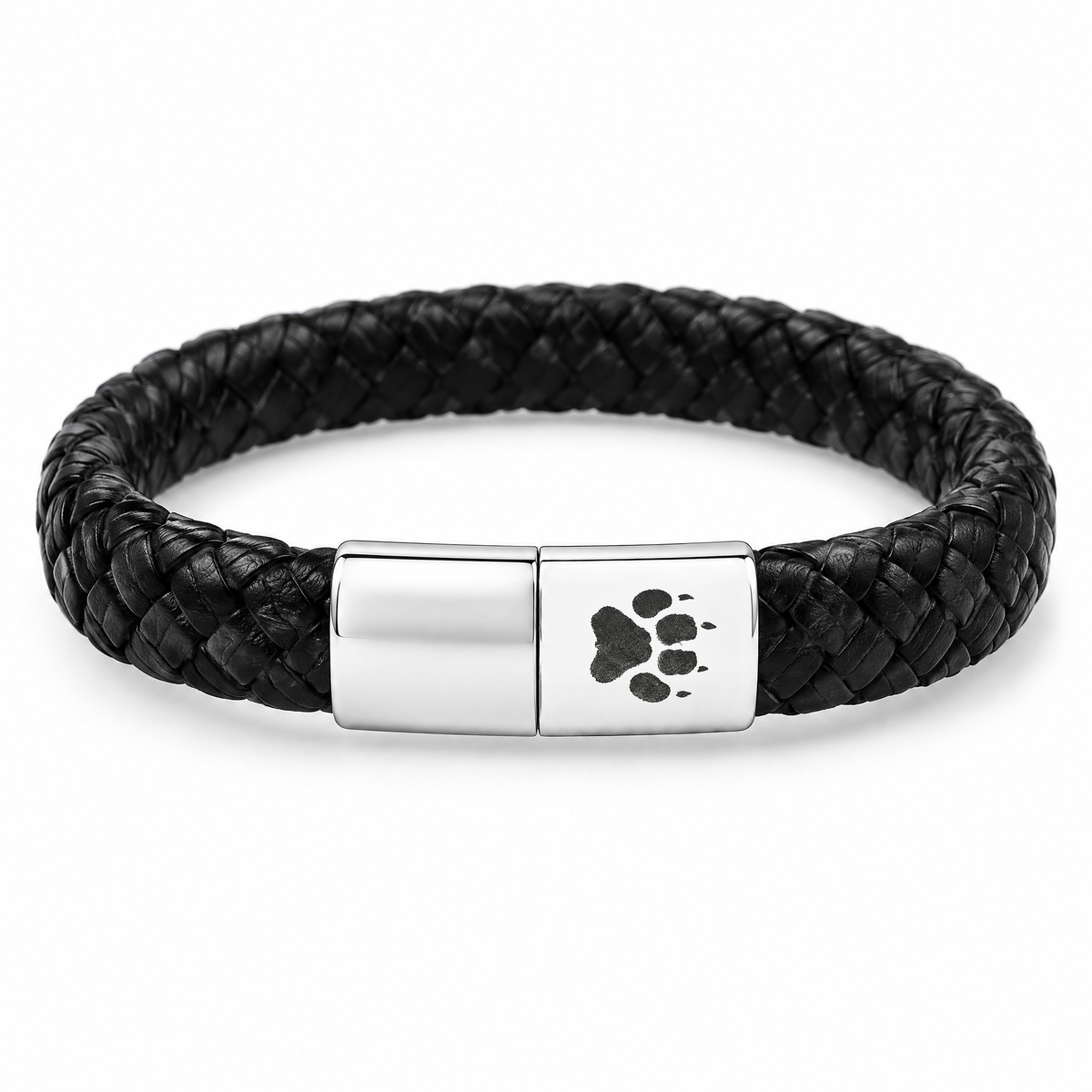 Ranger Herren-Armband: schwarzes geflochtenes Band mit silberfarbenem Verschluss und Pfotenabdruck