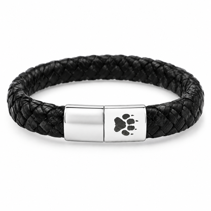 Ranger Herren-Armband: schwarzes geflochtenes Band mit silberfarbenem Verschluss und Pfotenabdruck