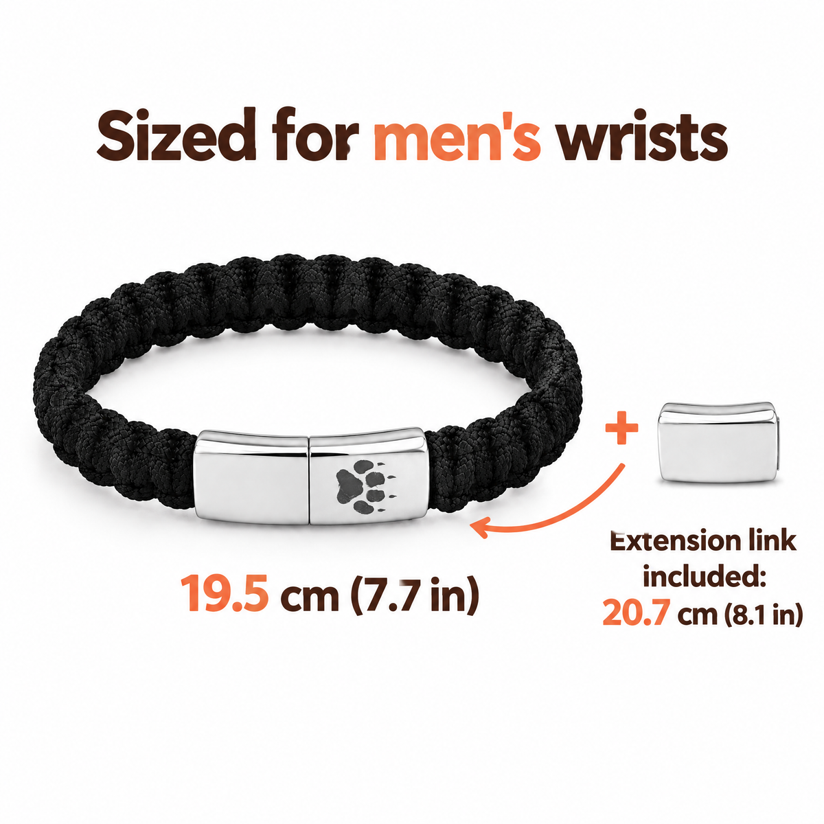 Größenangaben des Trail Herren-Armband für Männerhandgelenke