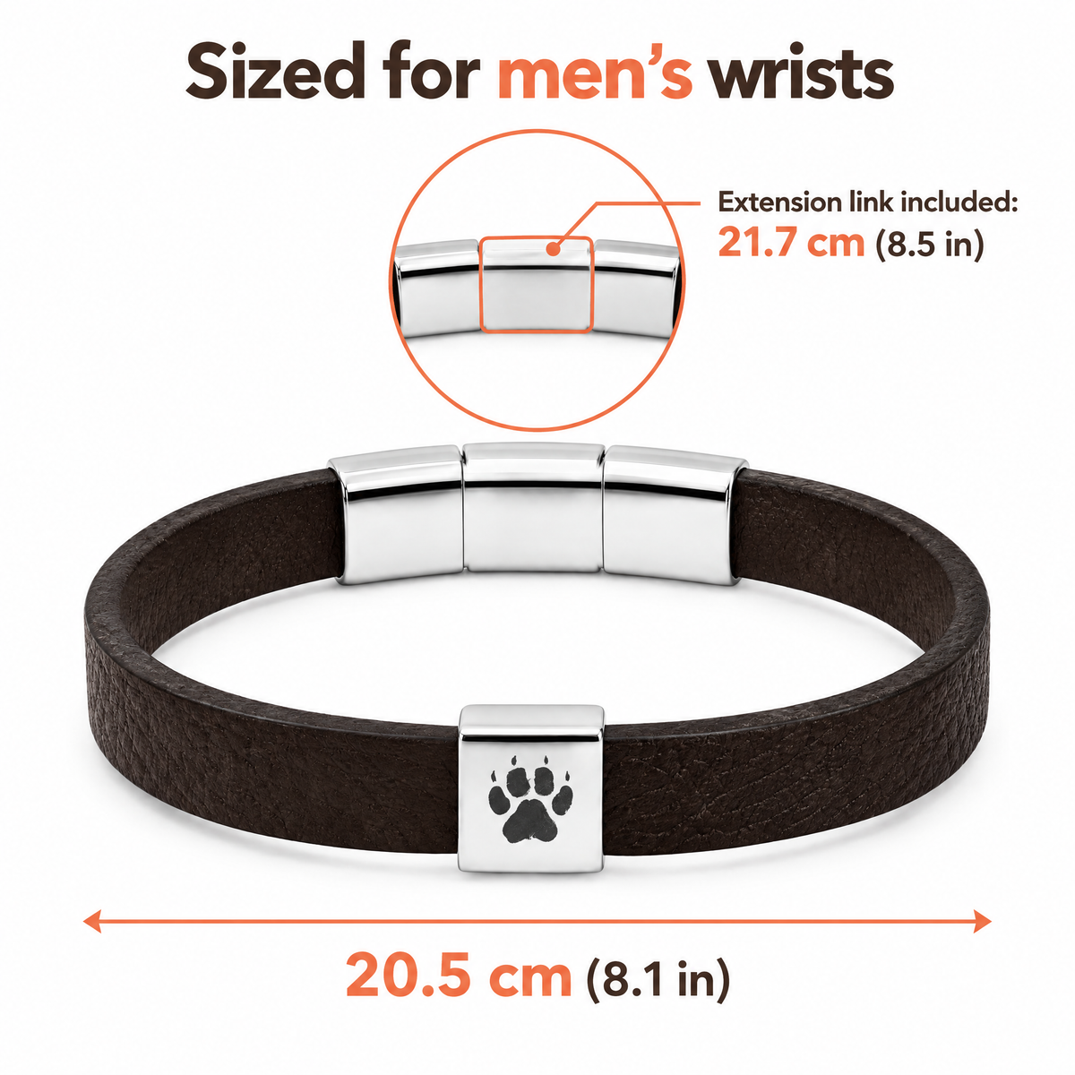 Größenangaben des Shepherd Herren-Armband (Dunkelbraun) für Männerhandgelenke