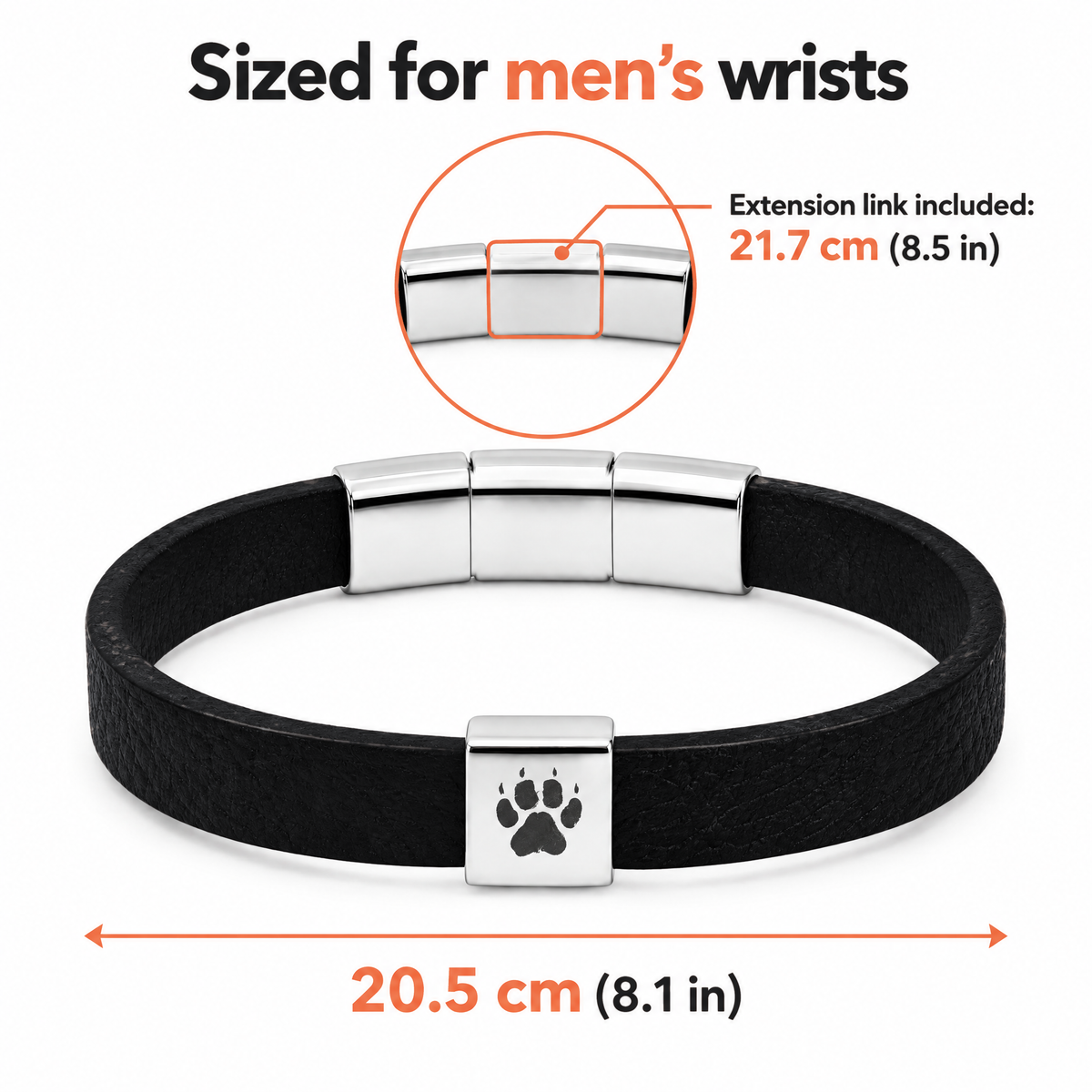 Größenangaben des Shepherd Herren-Armband (Schwarz) für Männerhandgelenke